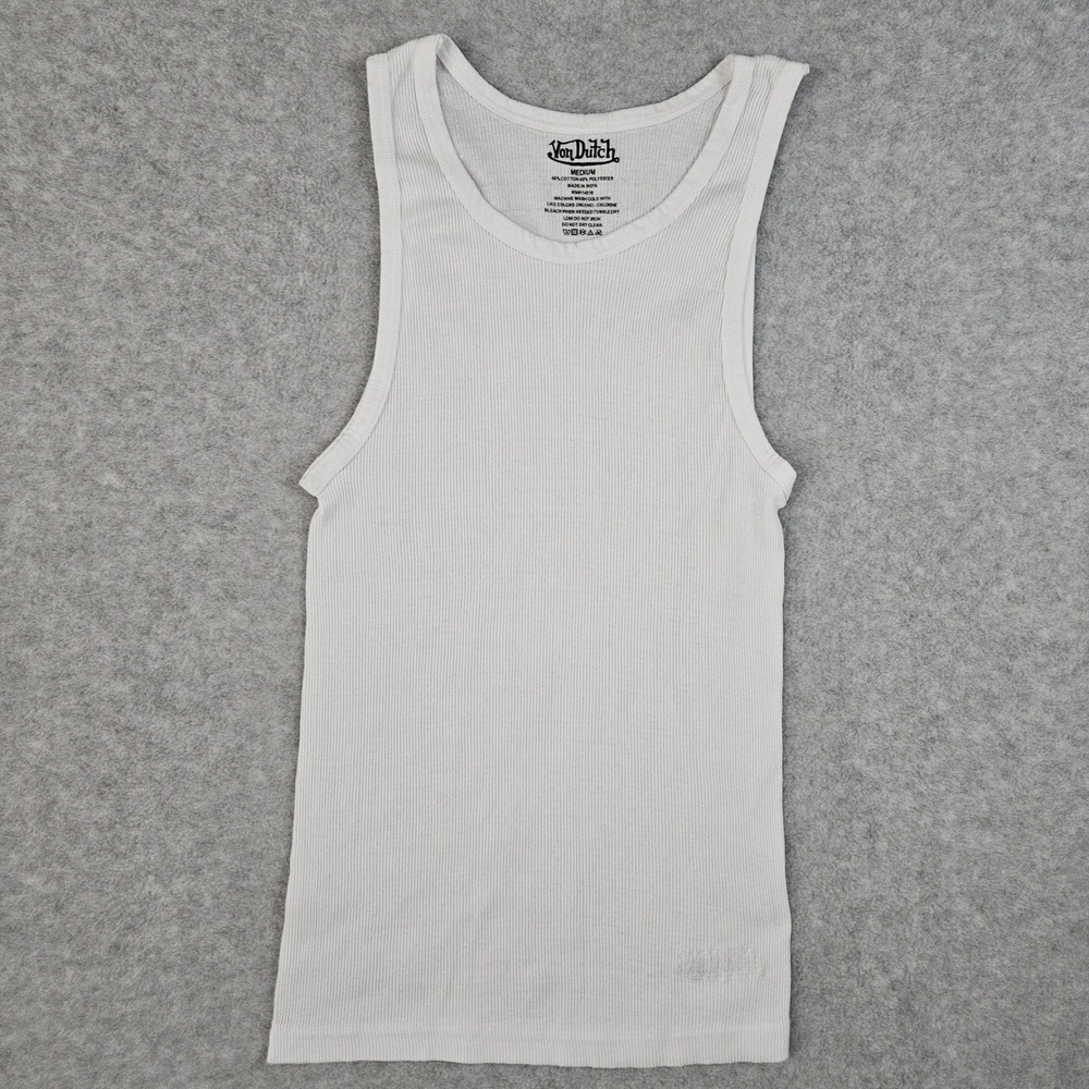Von‎ Dutch (Women's Medium) White Tank Top Ribbed Y2K Streetwear Sleeveless Long
